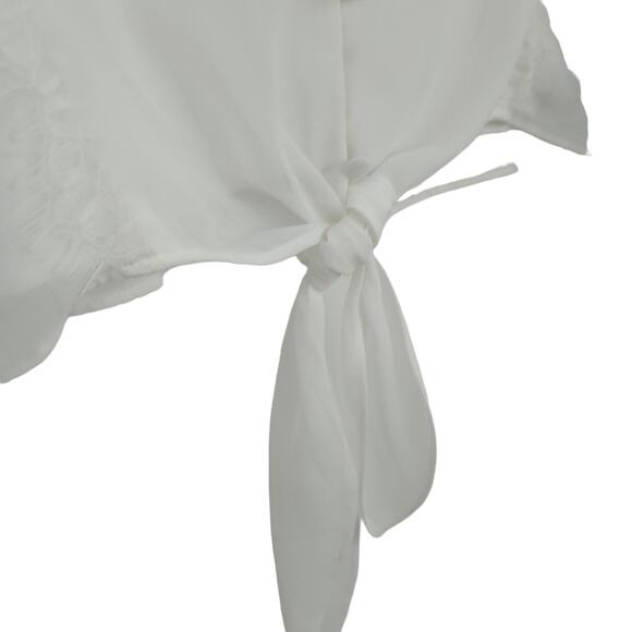 NEW WAYF Semisheer Blouse XL White Long Sleeve, Front Tie Boho Career Casual - Picture 4 of 7